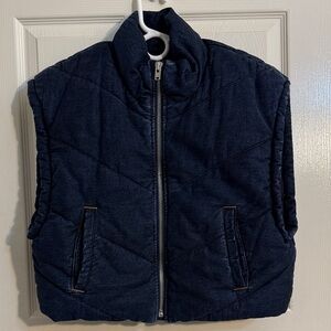 IRO Paris Cabray Cropped Denim Puffer Quilted Vest in Dark Blue Size 34/ XS